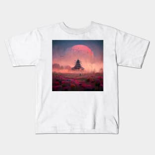 Red Moon Castle at Dusk Kids T-Shirt